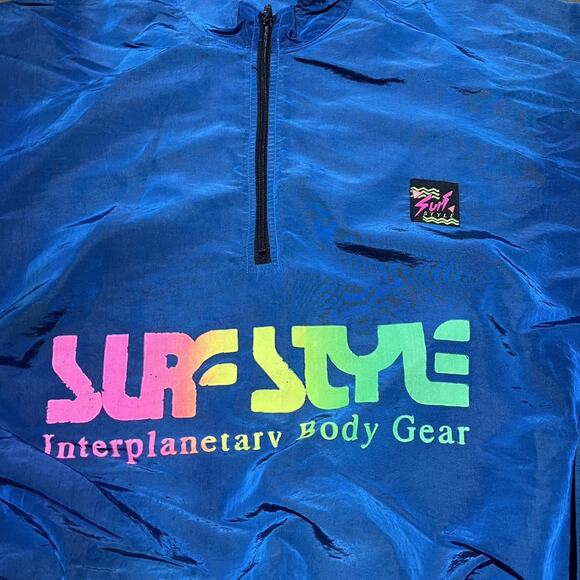 Vintage 90s Surf Style Blue Windbreaker Pullover - Picture 2 of 5